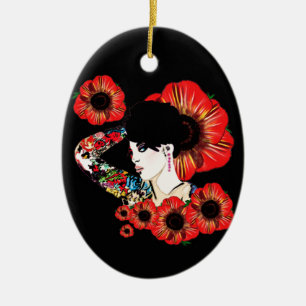 Tattoo Tintenfisch unter Mohn Blume Kunst von Leah Keramikornament