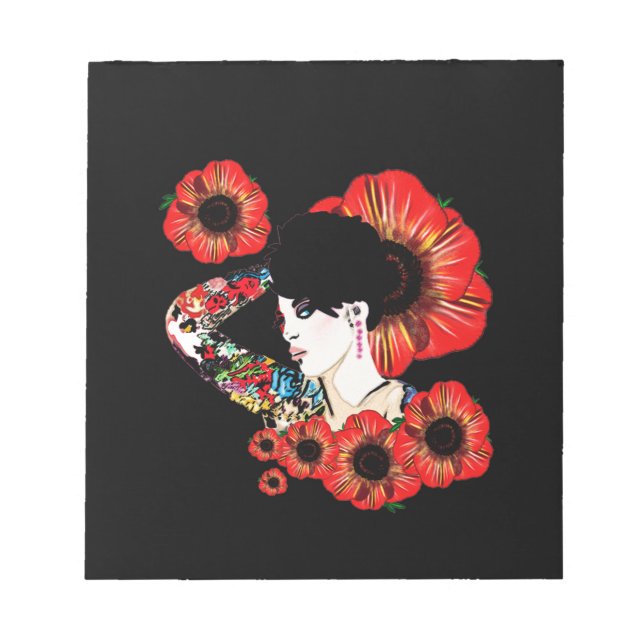 Tattoo Tintenfisch unter Mohn Blume Kunst von Leah Notizblock (Vorderseite)