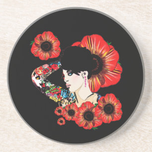 Tattoo Tintenfisch unter Mohn Blume Kunst von Leah Sandstein Untersetzer