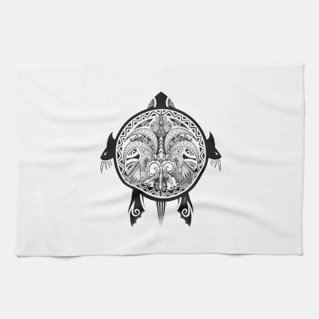 Tattoo Tribal Turtle Geschirrtuch (Horizontal)