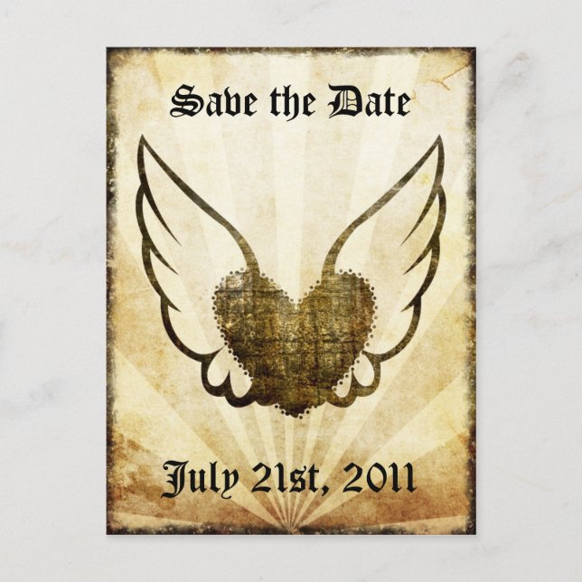 Tattoo Winged Heart Save the Date Postcard Ankündigungspostkarte (Vorderseite)