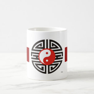 Tattoo Yin & Yang dunkelroter Streifen Kaffeetasse