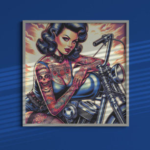 Tattooed Biker Girl Poster