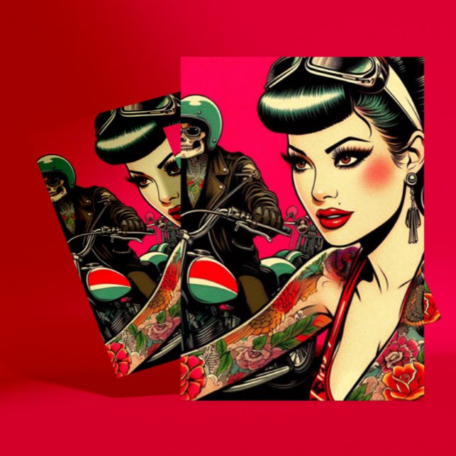 Tattooed Biker Girl Postkarte (Von Creator hochgeladen)
