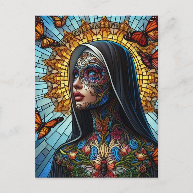 Tattooed Butterfly Nun verklebte Glass Postkarte (Vorderseite)
