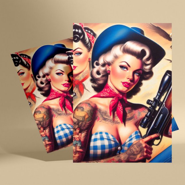 Tattooed Cowgirl-Button Postkarte (Von Creator hochgeladen)
