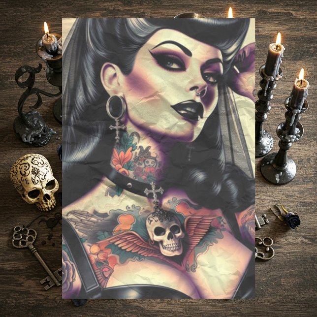 Tattooed Gothic Woman Seidenpapier (Von Creator hochgeladen)