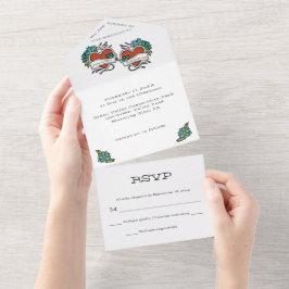 Tattooed Hearts, Tattoo Graphic Wedding All In One Einladung