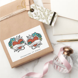 Tattooed Hearts, Tattoo Graphic Wedding Rechteckiger Aufkleber