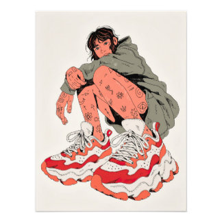 Tattooed Person in Oversized Sneakers Fotodruck