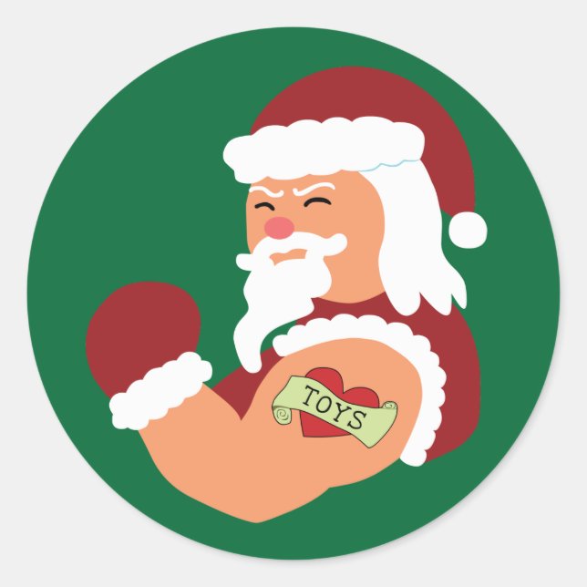 Tattooed Santa Runder Aufkleber (Vorderseite)