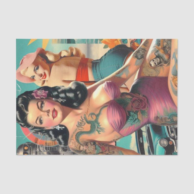 Tattooed Summer Button-up Collage Seidenpapier (Vorderseite)