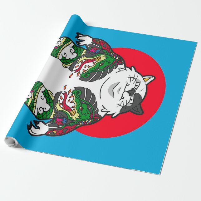 Tattooed Sumo Cat  |Adorable Cat Geschenkpapier (Ungerollt)