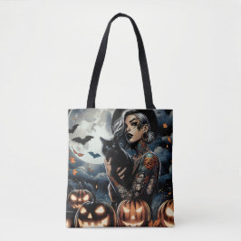 Tattooische Hexe und Schwarze Katze Vollmond Hallo Tasche
