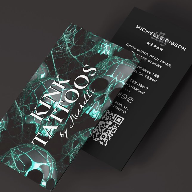 Tattooist Minimal Tattoo Artist Goth Teal  Visitenkarte (Tattooist Minimal Tattoo Artist Goth Teal Business Card
)