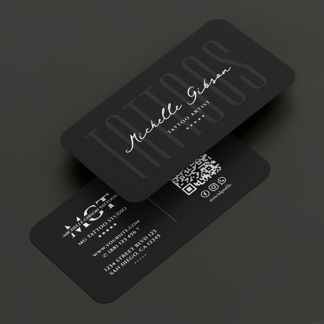 Tattooist Tattoo Künstler Script Black Modern Visitenkarte (Tattooist Tattoo Artist Script Black Modern Business Card
)