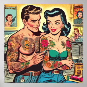 Tattooot Couple Vintage Comicen Poster