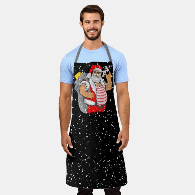 Tattooot Weihnachtsmann mit Rocker Hand Weihnachte Schürze (Getragen)