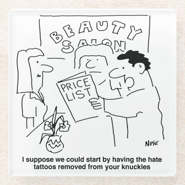 Tattoos Entfernung im Beauty Salon Thema. Funny Glasuntersetzer (Vorderseite)