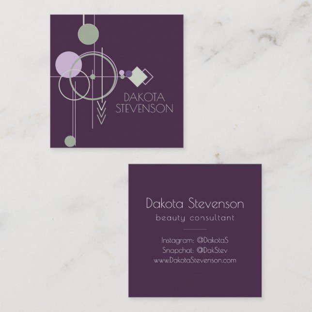 Tattoos Linework | Bohemisches Lila Grün Abstrakt Telefonnummerkarte (Vorne/Hinten)