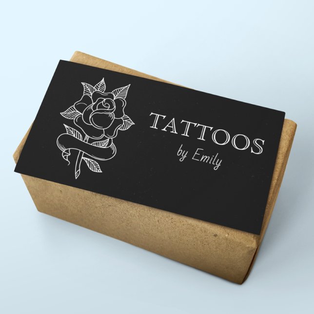 Tattoos nach Ihrem Namen einfach schwarz-weiß eleg Visitenkarte (Von Creator hochgeladen)