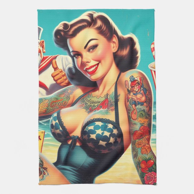 Tattoot Beach Button-up Geschirrtuch (Vertikal)