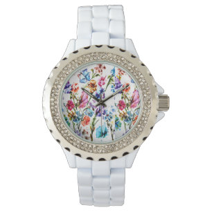 TATZE DRUCKT %PIPE% DIAMANTE DE IMITACIÓN-WEISSE ARMBANDUHR