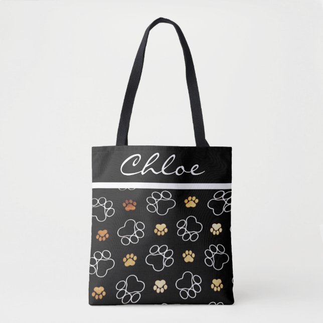 Tatzen-Druck-Hundekatzen-Schwarzes fertigen Tasche (Vorderseite)