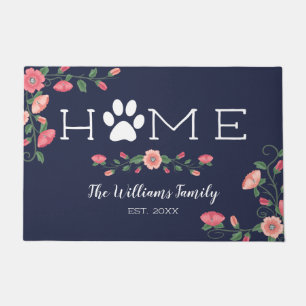 Tatzen-Druck-Zuhause - mit Blumen - Familienname Fußmatte
