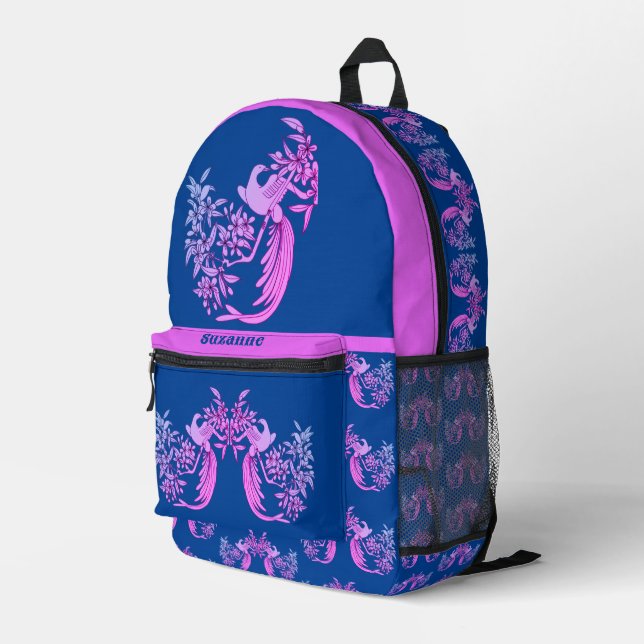 Taube auf Branch Bird Motif Art Personalisiert Bedruckter Rucksack (Rückseitige Ecke Rechts)