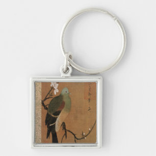 Taube auf dem Pfirsich-Baum-Vintagen japanischen Schlüsselanhänger