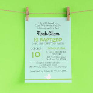 Taube auf Zweig Blauer Taufen Einladung