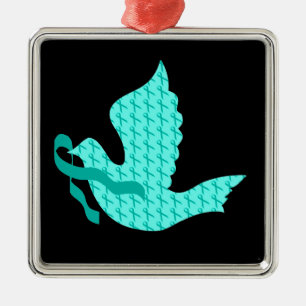 Taube der Hoffnung - aquamarines Band Silbernes Ornament