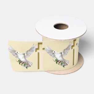 Taube des Friedens mit Kreuz Satinband