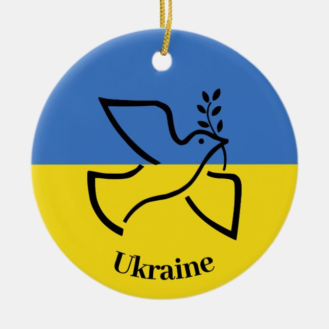 Taube des Friedens ukrainisches Flaggendesign Keramik Ornament (Vorne)