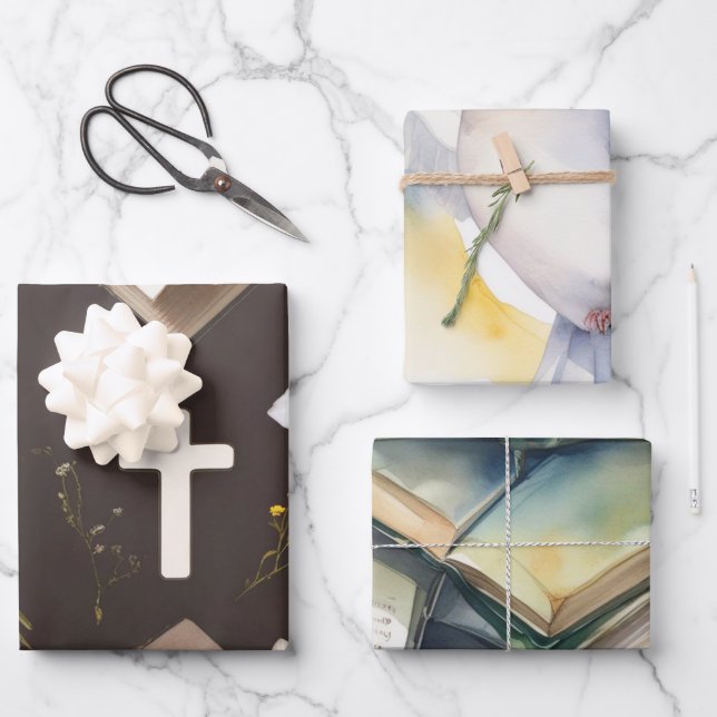 Taube des Friedens und Cross Grace Geschenkpapier Set (Vorderseite)