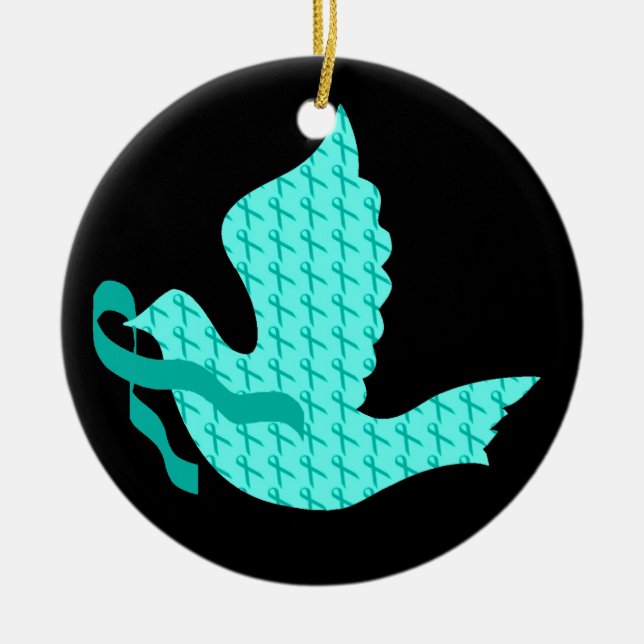 Taube des Hoffnungs-aquamarinen Bandes - Keramik Ornament (Vorne)