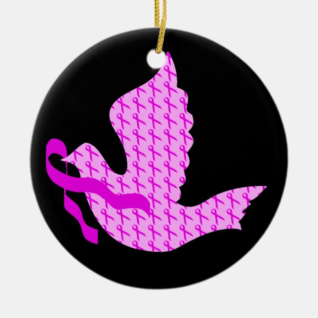 Taube des Hoffnungs-Rosa-Bandes - Brustkrebs Keramikornament (Vorne)