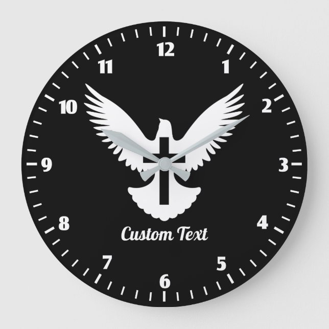 Taube mit Cross Large Clock Große Wanduhr (Vorderseite)
