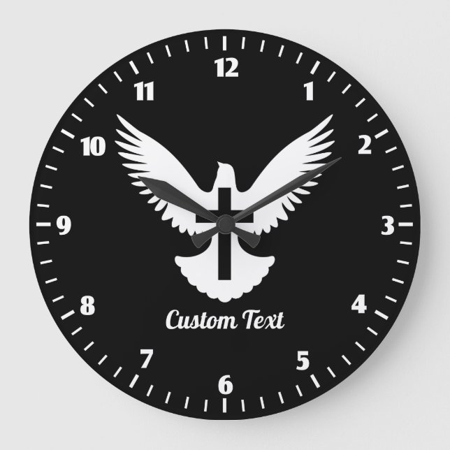 Taube mit Cross Large Clock Große Wanduhr (Vorderseite)