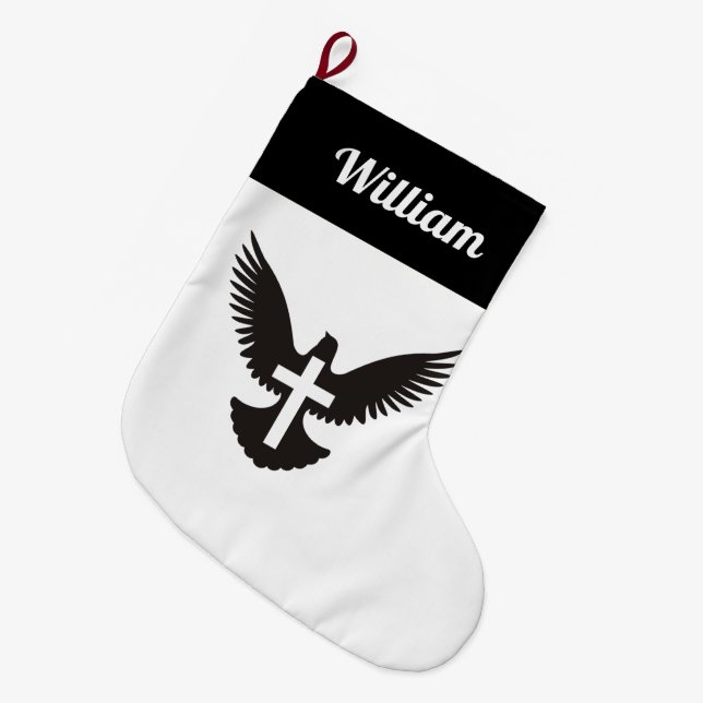 Taube mit Cross Small Weihnachten Strumpf Großer Weihnachtsstrumpf (Vorderansicht (hängend))