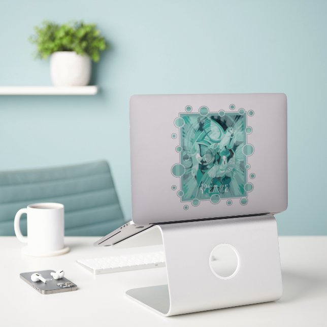 Taube mit keltischem Friedenstext in Aquatöne Aufkleber (Laptop auf Schreibtisch)