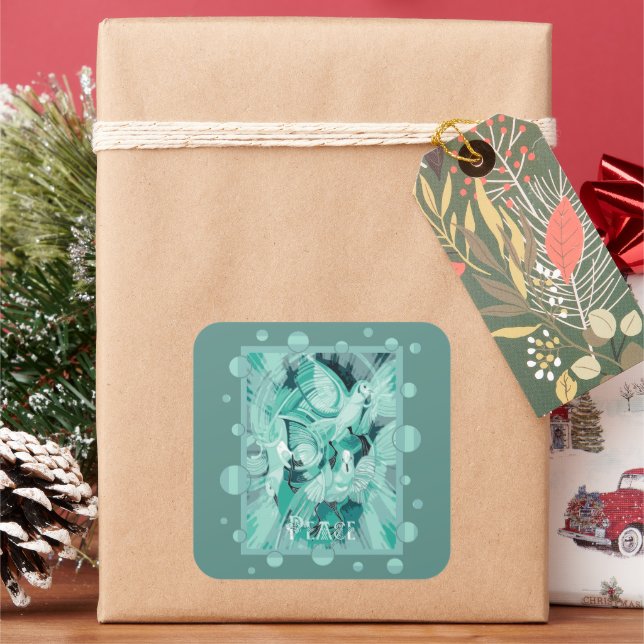 Taube mit keltischem Friedenstext in Aquatöne Quadratischer Aufkleber (Feiertag)