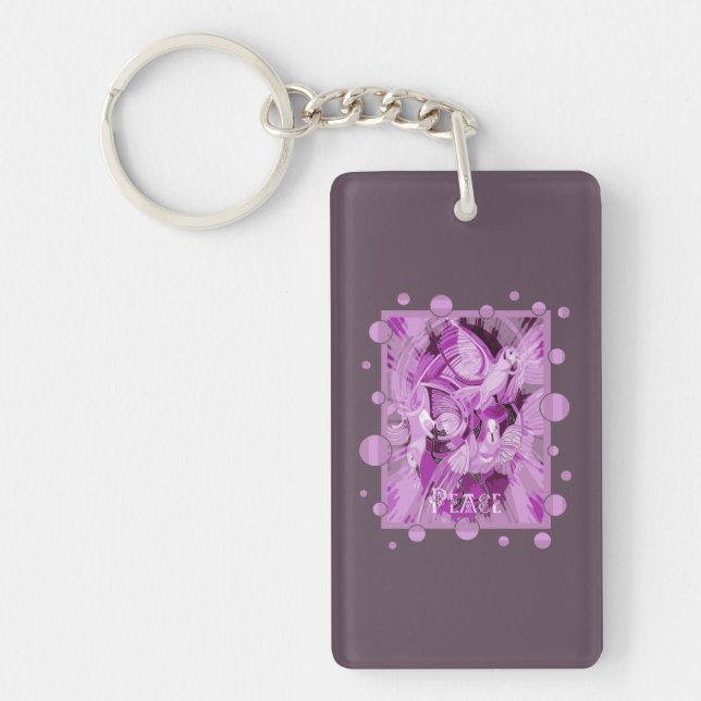 Taube mit keltischem Friedenstext in Lilac-Tönen Schlüsselanhänger (Vorderseite)