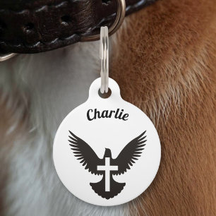 Taube mit Kreuz Namensschild Haustiermarke