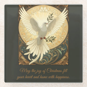 Taube mit Olivenzweig Weihnachtsdesign Glasuntersetzer