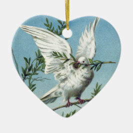 Taube mit Ölzweig - Herz-Verzierung Keramik Ornament