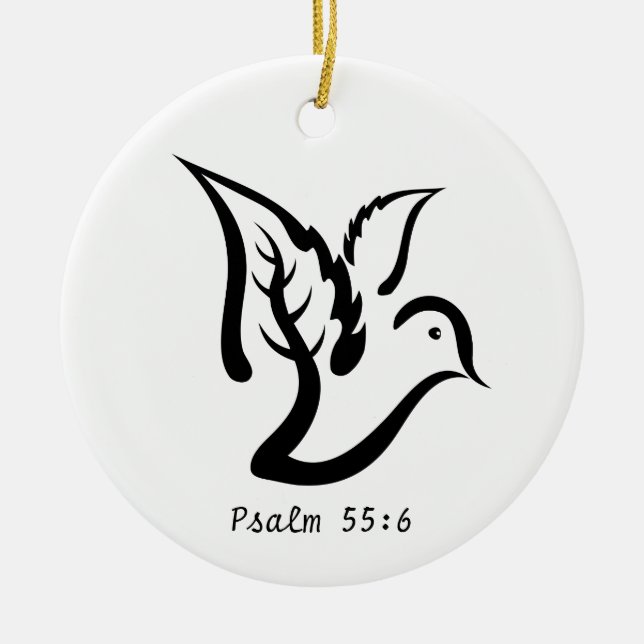 Taube mit Ölzweig- u. Psalm-55:6 Zitat Keramikornament (Vorne)