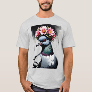 Taube mit rosa Blumenkrone T-Shirt