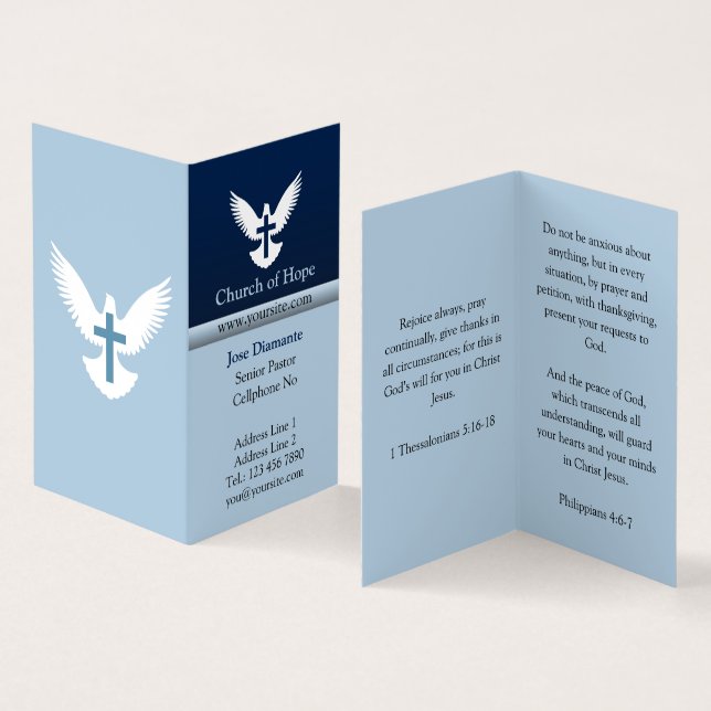Taube mit vertikal geklapptem Cross Blue Visitenkarten (Innenseite und Außenseite)